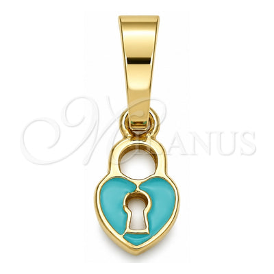 Oro Laminado Fancy Pendant, Gold Filled Style Heart Design, Acqua Enamel Finish, Golden Finish, 05.163.0077.3