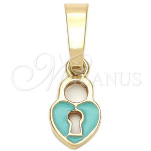 Gold Filled Pendant — Fancy Pendant Heart Design Acqua Enamel 05. — main product view — SKU 111330 | Oro Laminado dije — elegante Pendant corazón diseño Acqua Enamel 05. — SKU 111330