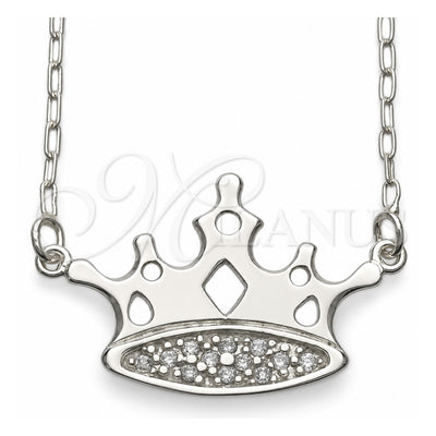 Sterling Silver Pendant Necklace, Crown Design, with White Cubic Zirconia, Polished, Silver Finish, 04.203.0008.18 (01 MM Thickness, 18 Inches Length)