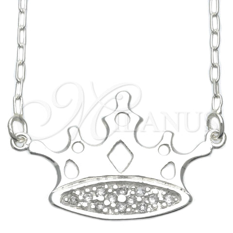 Sterling Silver Pendant Necklace, Crown Design, with White Cubic Zirconia, Polished, Silver Finish, 04.203.0008.18 (01 MM Thickness, 18 Inches Length)