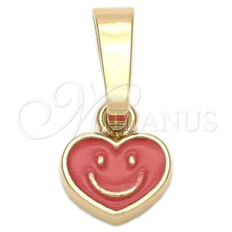 Oro Laminado Fancy Pendant, Gold Filled Style Heart Design, Orange Enamel Finish, Golden Finish, 05.163.0078
