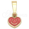 Oro Laminado Fancy Pendant, Gold Filled Style Heart Design, Orange Enamel Finish, Golden Finish, 05.163.0078