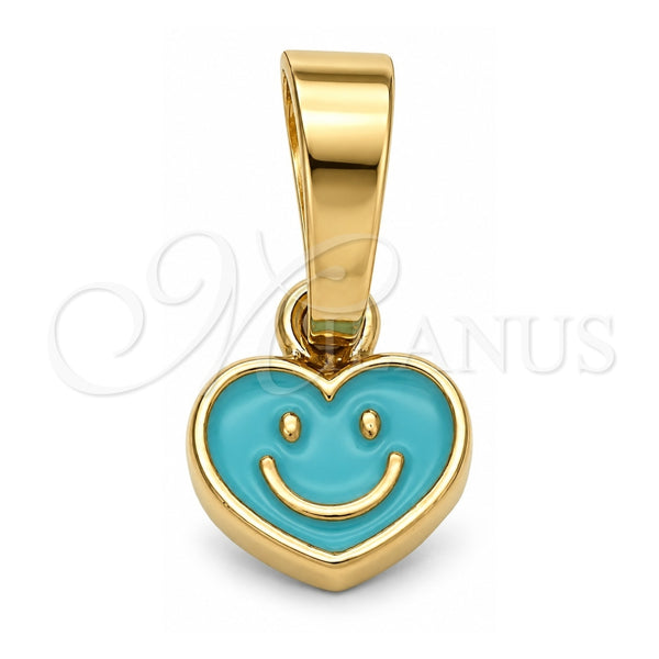 Oro Laminado Fancy Pendant, Gold Filled Style Heart Design, Acqua Enamel Finish, Golden Finish, 05.163.0078.5