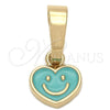 Oro Laminado Fancy Pendant, Gold Filled Style Heart Design, Acqua Enamel Finish, Golden Finish, 05.163.0078.5