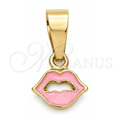 Oro Laminado Fancy Pendant, Gold Filled Style Heart Design, Pink Enamel Finish, Golden Finish, 05.163.0079