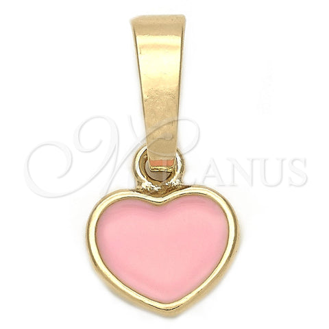 Oro Laminado Fancy Pendant, Gold Filled Style Heart Design, Pink Enamel Finish, Golden Finish, 05.163.0080.3