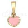 Oro Laminado Fancy Pendant, Gold Filled Style Heart Design, Pink Enamel Finish, Golden Finish, 05.163.0080.3