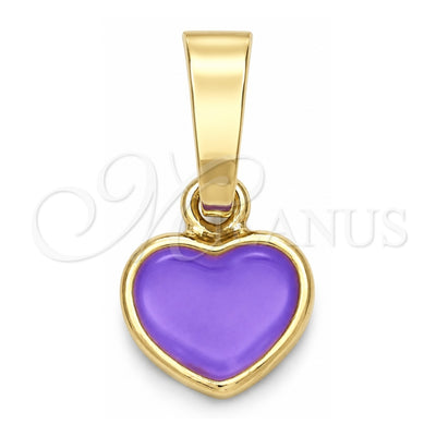Oro Laminado Fancy Pendant, Gold Filled Style Heart Design, Purple Enamel Finish, Golden Finish, 05.163.0080.5