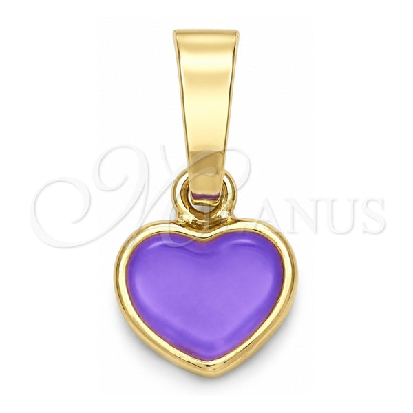 Oro Laminado Fancy Pendant, Gold Filled Style Heart Design, Purple Enamel Finish, Golden Finish, 05.163.0080.5