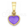 Oro Laminado Fancy Pendant, Gold Filled Style Heart Design, Purple Enamel Finish, Golden Finish, 05.163.0080.5