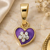 Oro Laminado Fancy Pendant, Gold Filled Style Heart and Flower Design, with White Crystal, Purple Enamel Finish, Golden Finish, 05.163.0081