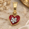 Oro Laminado Fancy Pendant, Gold Filled Style Heart and Flower Design, with White Crystal, Red Enamel Finish, Golden Finish, 05.163.0081.1