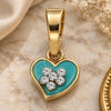 Oro Laminado Fancy Pendant, Gold Filled Style Heart and Flower Design, with White Crystal, Acqua Enamel Finish, Golden Finish, 05.163.0081.2