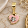 Oro Laminado Fancy Pendant, Gold Filled Style Heart and Flower Design, with White Crystal, Pink Enamel Finish, Golden Finish, 05.163.0081.3