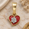 Oro Laminado Fancy Pendant, Gold Filled Style Heart and Flower Design, with White Crystal, Orange Enamel Finish, Golden Finish, 05.163.0081.4