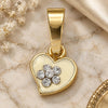 Oro Laminado Fancy Pendant, Gold Filled Style Heart and Flower Design, with White Crystal, White Enamel Finish, Golden Finish, 05.163.0081.5