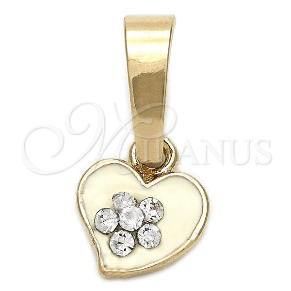Gold Filled Pendant — Fancy Pendant Heart and Flower Design with White — main product view — SKU 111361 | Oro Laminado dije — elegante Pendant corazón and flor diseño with blanco — SKU 111361