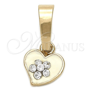 Gold Filled Pendant — Fancy Pendant Heart and Flower Design with White — main product view — SKU 111361 | Oro Laminado dije — elegante Pendant corazón and flor diseño with blanco — SKU 111361