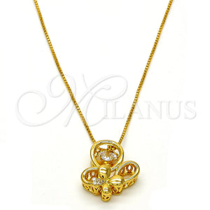 Gold Plated Necklace — Pendant Necklace Butterfly Design with White Cubic Zirconia — main product view — SKU 111395 | Chapa de Oro collar — Pendant Necklace Butterfly diseño with blanco Cubic Zirconia — SKU 111395