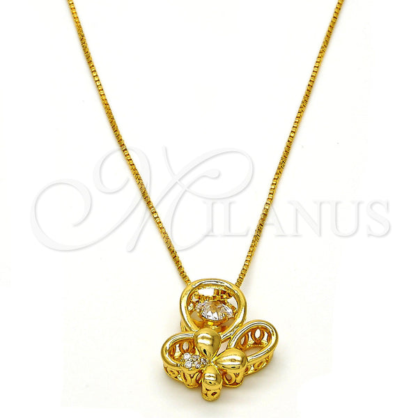 Gold Plated Necklace — Pendant Necklace Butterfly Design with White Cubic Zirconia — main product view — SKU 111395 | Chapa de Oro collar — Pendant Necklace Butterfly diseño with blanco Cubic Zirconia — SKU 111395