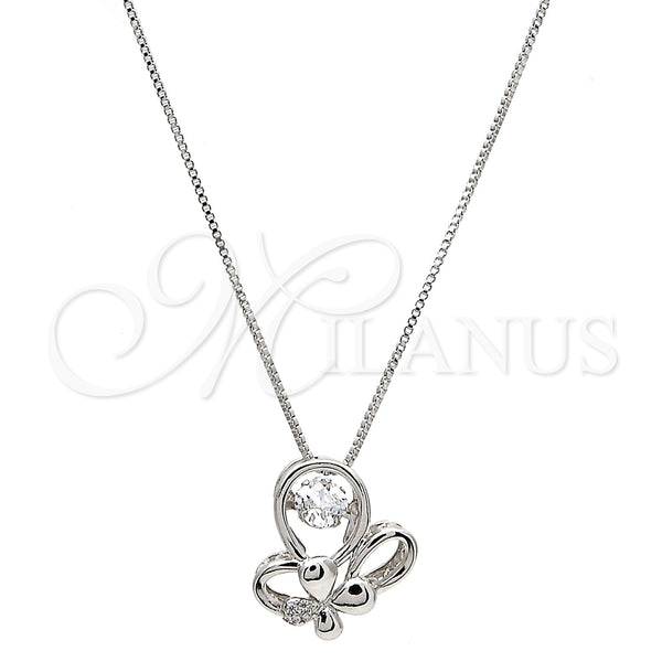 Gold Tone Pendant Necklace, Butterfly Design, with White Cubic Zirconia and White Micro Pave, Polished, Rhodium Finish, 04.213.0018.1.16.GT (01 MM Thickness, 16 Inches Length)