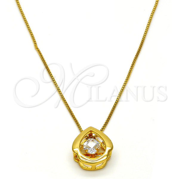 Gold Tone Pendant Necklace, Teardrop Design, with White Cubic Zirconia, Polished, Golden Finish, 04.213.0021.16.GT (01 MM Thickness, 16 Inches Length)