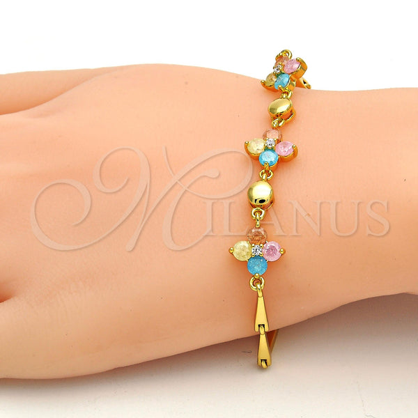 Gold Plated Bracelet — Fancy Bracelet Flower Design with Multicolor Cubic Zirconia — alternate product view — SKU 111404 | Chapa de Oro brazalete — elegante Bracelet flor diseño with Multicolor Cubic Zirconia — SKU 111404