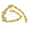 Gold Tone Fancy Bracelet, Flower Design, with Multicolor Cubic Zirconia, Polished, Golden Finish, 03.213.0024.07.GT (03 MM Thickness, 7 Inches Length)