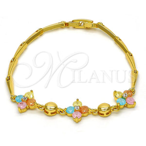 Gold Plated Bracelet — Fancy Bracelet Flower Design with Multicolor Cubic Zirconia — main product view — SKU 111404 | Chapa de Oro brazalete — elegante Bracelet flor diseño with Multicolor Cubic Zirconia — SKU 111404