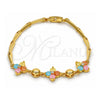 Oro Laminado Fancy Bracelet, Gold Filled Style Flower Design, with Multicolor Cubic Zirconia, Polished, Golden Finish, 03.213.0024.07 (03 MM Thickness, 7 Inches Length)