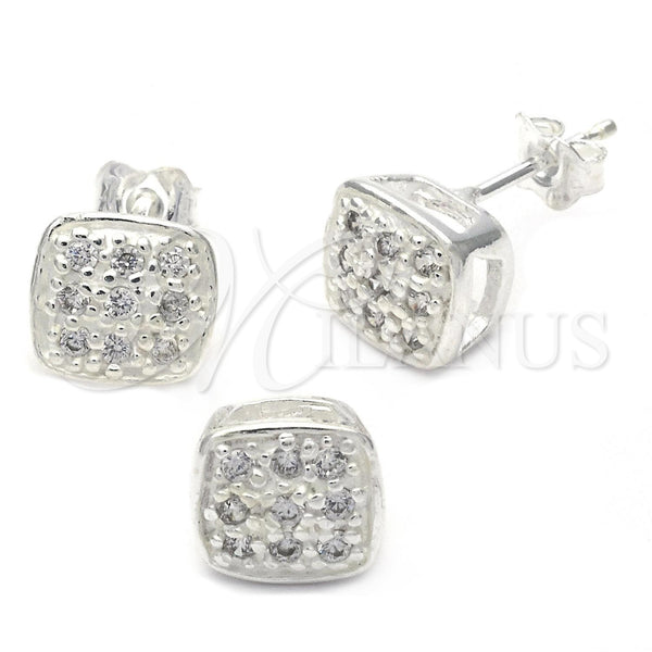 Sterling Silver Earring and Pendant Adult Set, with White Cubic Zirconia, Polished, Silver Finish, 10.166.0015