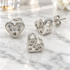 Sterling Silver Earring and Pendant Adult Set, Heart Design, with White Cubic Zirconia, Polished, Silver Finish, 10.166.0017