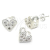 Sterling Silver Earring and Pendant Adult Set, Heart Design, with White Cubic Zirconia, Polished, Silver Finish, 10.166.0017