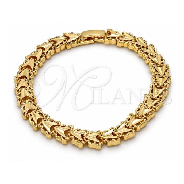 Oro Laminado Fancy Bracelet, Gold Filled Style Butterfly Design, Diamond Cutting Finish, Golden Finish, 03.100.0023.07 (08 MM Thickness, 7 Inches Length)