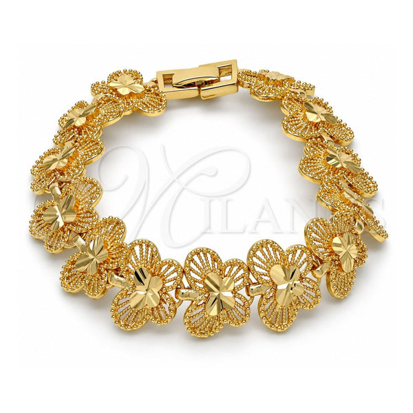 Oro Laminado Fancy Bracelet, Gold Filled Style Butterfly Design, Diamond Cutting Finish, Golden Finish, 03.100.0030.07 (Thickness, 7 Inches Length)