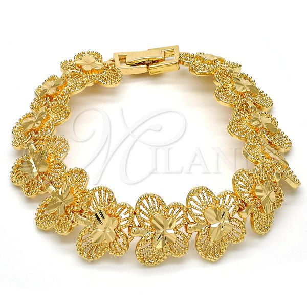Gold Tone Fancy Bracelet, Butterfly Design, Diamond Cutting Finish, Golden Finish, 03.100.0030.08.GT (17 MM Thickness, 8 Inches Length)