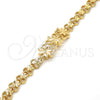 Gold Tone Fancy Bracelet, Flower and Heart Design, Diamond Cutting Finish, Golden Finish, 03.192.0030.07.GT (08 MM Thickness, 7 Inches Length)