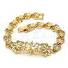 Gold Tone Fancy Bracelet, Flower and Heart Design, Diamond Cutting Finish, Golden Finish, 03.192.0030.07.GT (08 MM Thickness, 7 Inches Length)