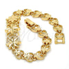 Gold Tone Fancy Bracelet, Flower and Heart Design, Diamond Cutting Finish, Golden Finish, 03.192.0030.07.GT (08 MM Thickness, 7 Inches Length)
