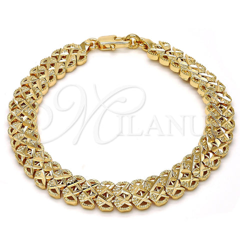 Oro Laminado Fancy Bracelet, Gold Filled Style Diamond Cutting Finish, Golden Finish, 03.100.0021.08 (Thickness, 8 Inches Length)