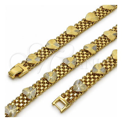 Oro Laminado Fancy Bracelet, Gold Filled Style Heart and Bismark Design, Polished, Golden Finish, 03.168.0008.08 (09 MM Thickness, 8 Inches Length)