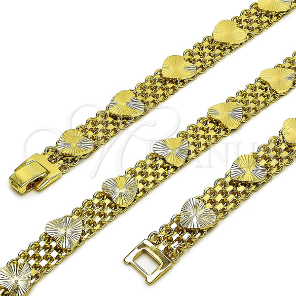 Oro Laminado Fancy Bracelet, Gold Filled Style Heart and Bismark Design, Polished, Golden Finish, 03.168.0008.08 (09 MM Thickness, 8 Inches Length)