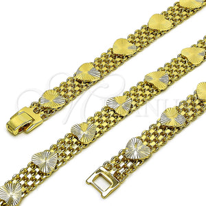 Oro Laminado Fancy Bracelet, Gold Filled Style Heart and Bismark Design, Polished, Golden Finish, 03.168.0008.08 (09 MM Thickness, 8 Inches Length)