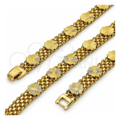Oro Laminado Fancy Bracelet, Gold Filled Style Flower and Bismark Design, Polished, Golden Finish, 03.168.0012.08 (10 MM Thickness, 8 Inches Length)