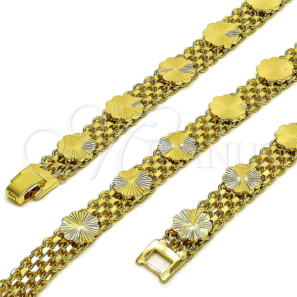 Oro Laminado Fancy Bracelet, Gold Filled Style Flower and Bismark Design, Polished, Golden Finish, 03.168.0012.08 (10 MM Thickness, 8 Inches Length)