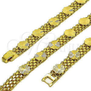 Oro Laminado Fancy Bracelet, Gold Filled Style Flower and Bismark Design, Polished, Golden Finish, 03.168.0012.08 (10 MM Thickness, 8 Inches Length)
