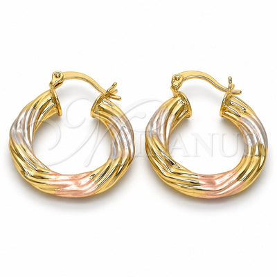 Oro Laminado Small Hoop, Gold Filled Style Hollow and Twist Design, Polished, Tricolor, 02.170.0144.25