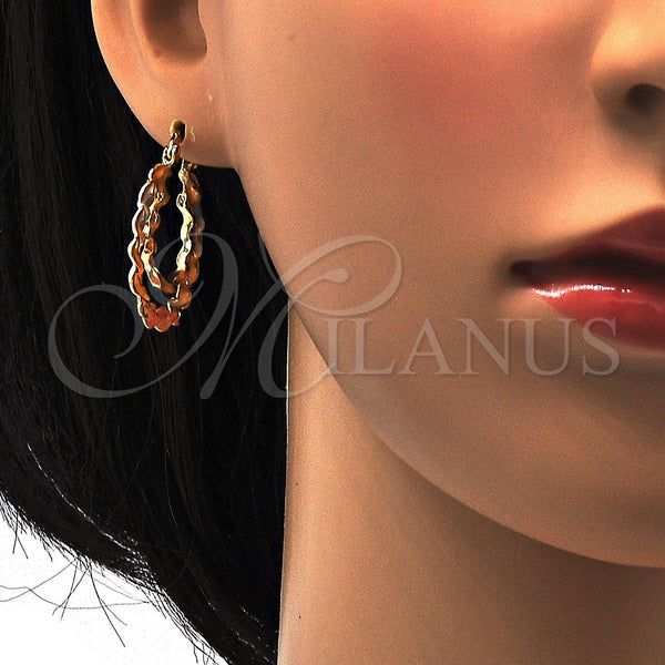 Gold Filled Hoop Earrings — Small Hoop Diamond Cutting Tricolor 02. — alternate product view — SKU 111582 | Oro Laminado aretes de aro — Small Hoop Diamond Cutting Tricolor 02. — SKU 111582