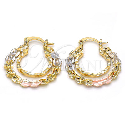 Oro Laminado aretes de aro — Small Hoop Diamond Cutting Tricolor 02. por Mayoreo, vista principal del producto
