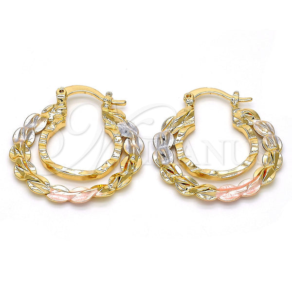 Gold Filled Hoop Earrings — Small Hoop Diamond Cutting Tricolor 02. — main product view — SKU 111582 | Oro Laminado aretes de aro — Small Hoop Diamond Cutting Tricolor 02. — SKU 111582